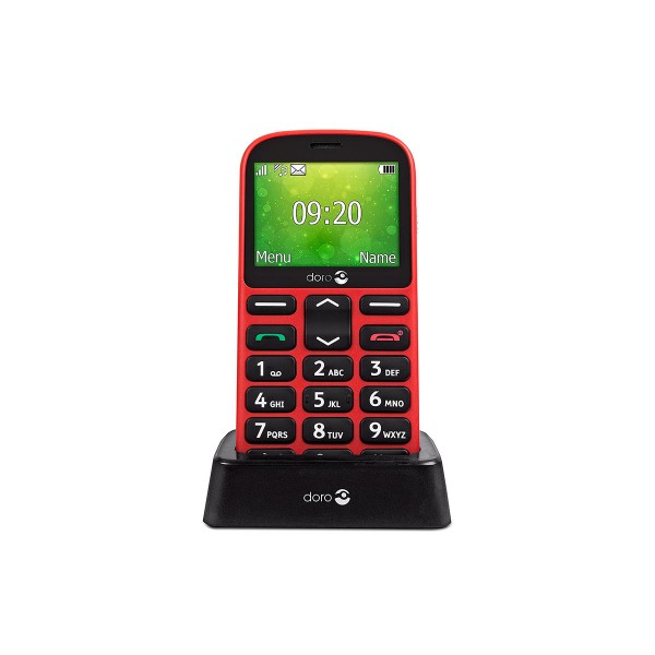 Doro 1361 rojo móvil senior dual sim 2.4'' cámara 2mp bluetooth radio fm micro sd incluye base de carga